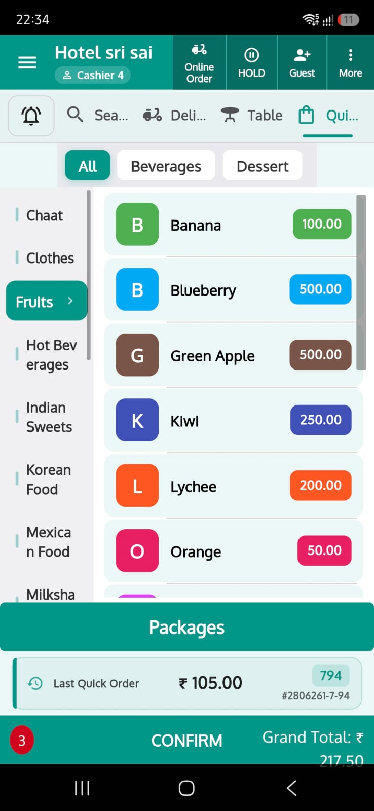 RoyalPOS mobile POS billing on an Android phone with instant receipt printing